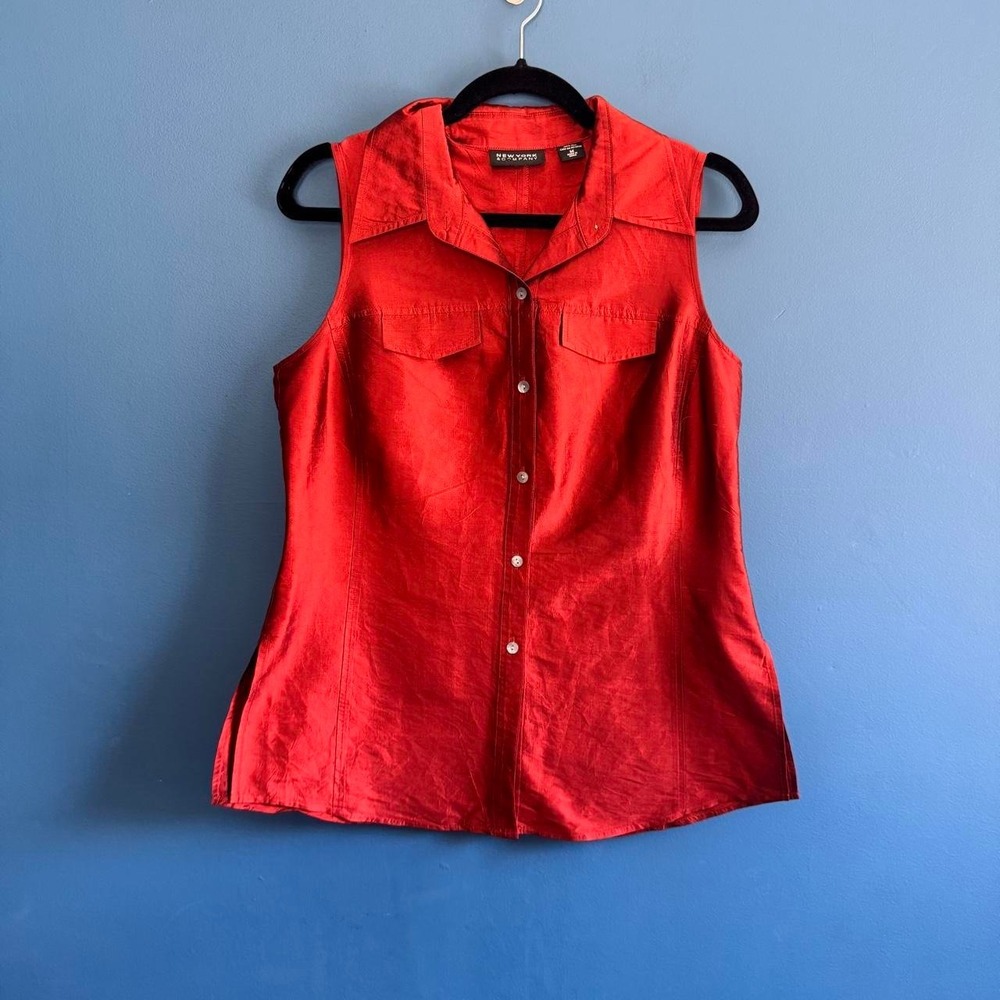 Vintage 90s Silk Tank Women's Size Medium New York & Company Red Button Up
